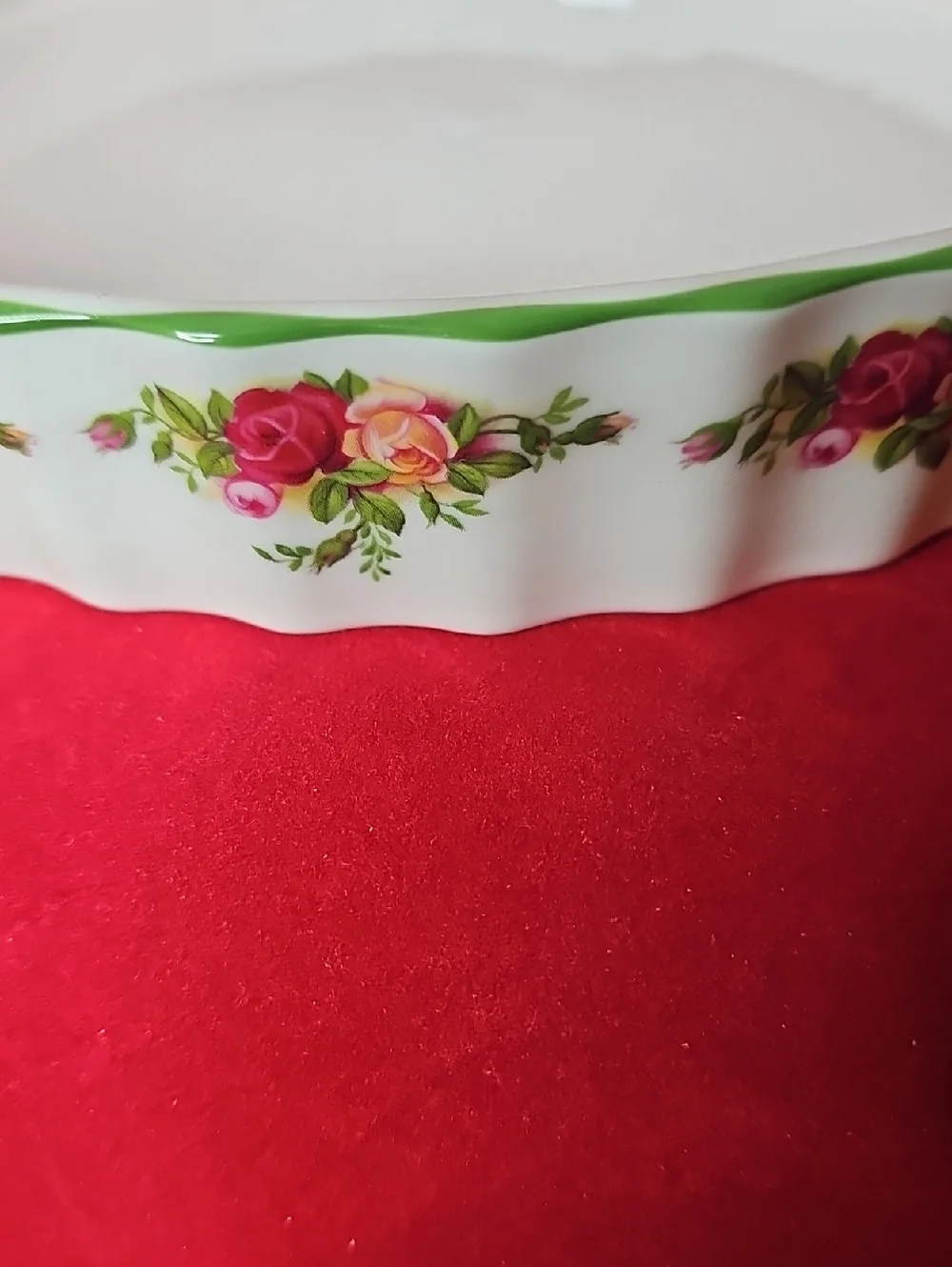 Royal Albert White Porcelain Round Floral Serving Dish with Green Trim